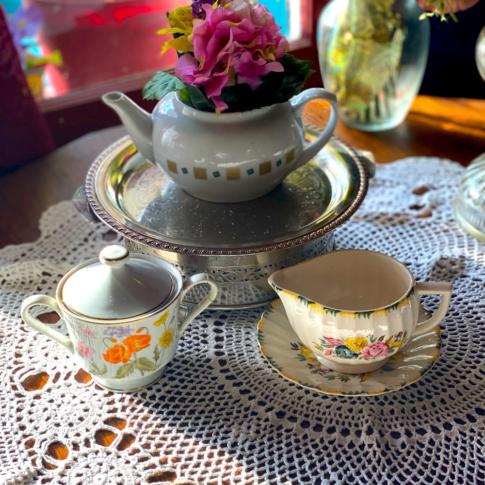 Mad hatter inspired mismatch tea set